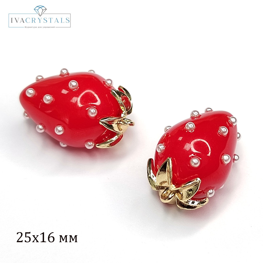 Подвеска Ягодка 25х16 мм Цвет Красный, Акрил, ШТУКА покрытие Позолота