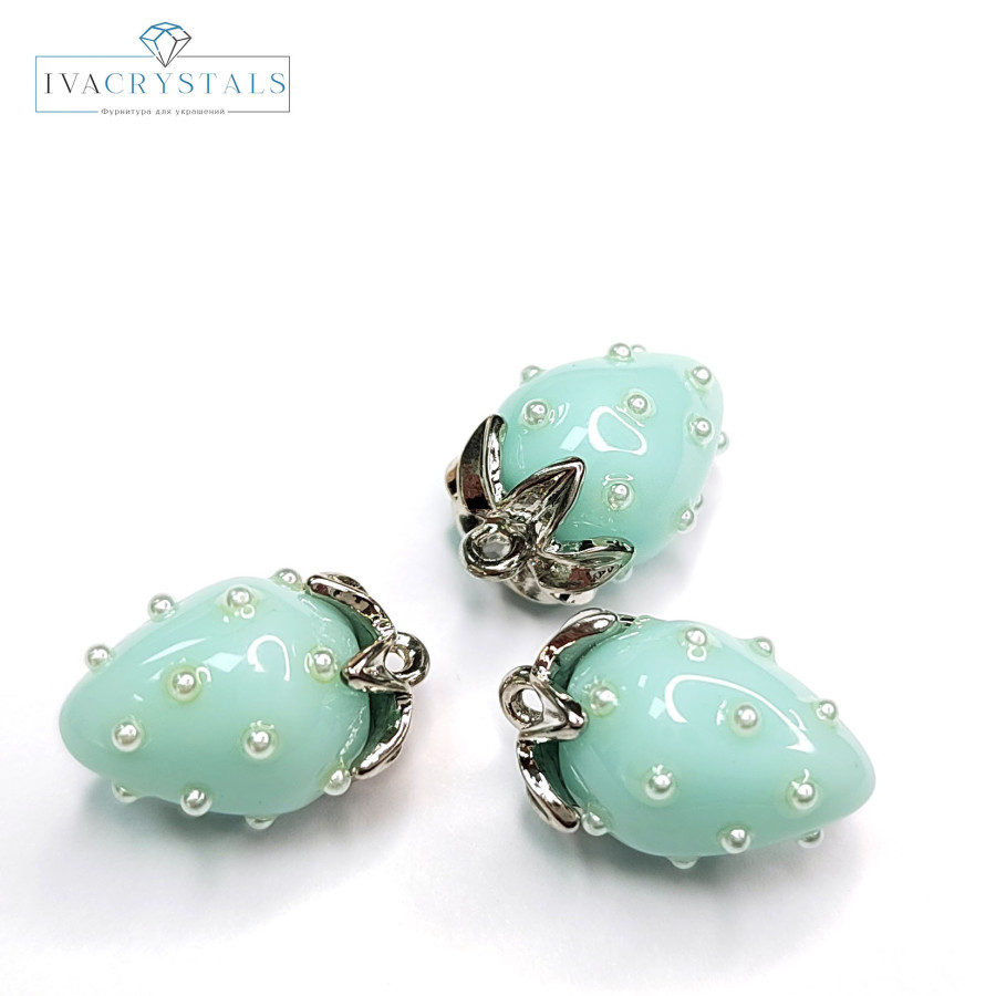 Подвеска Ягодка 18х12 мм Цвет Мятный, Акрил, ШТУКА покрытие Родий
