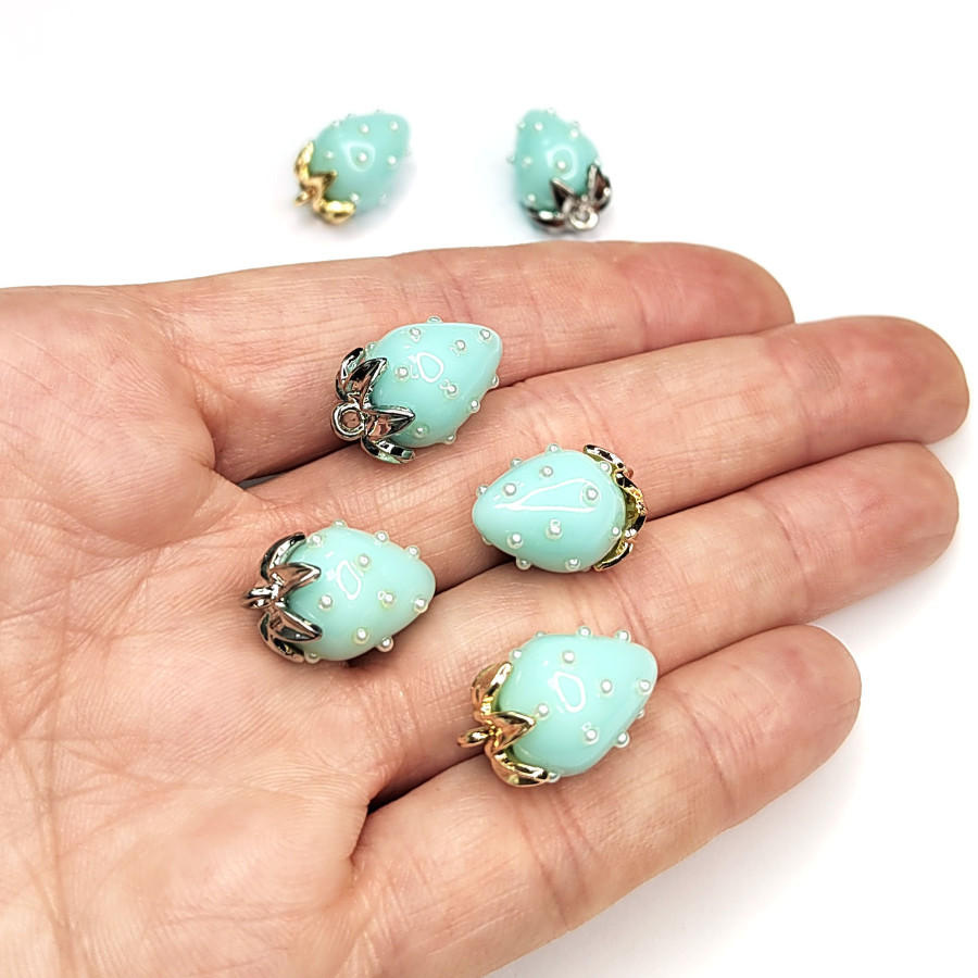 Подвеска Ягодка 18х12 мм Цвет Мятный, Акрил, ШТУКА