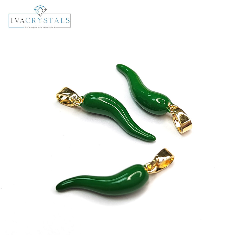 Подвеска Перчик Зелёный 20х5 мм, штука покрытие Позолота