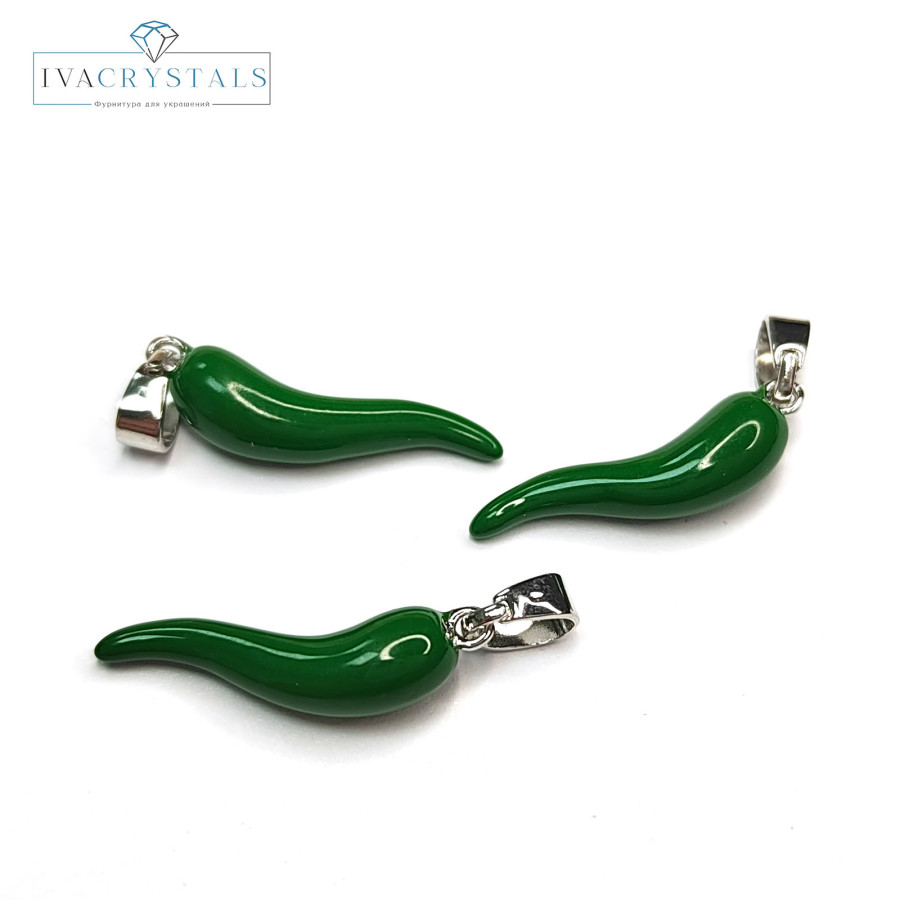 Подвеска Перчик Зелёный 20х5 мм, штука покрытие Родий