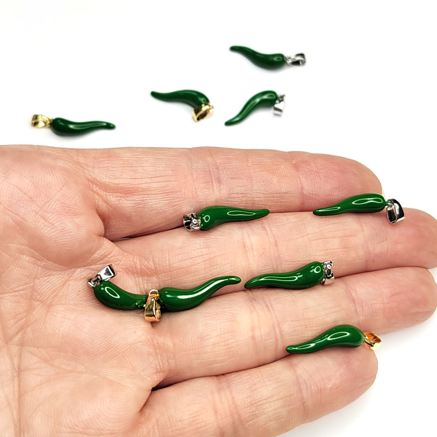 Подвеска Перчик Зелёный 20х5 мм, штука