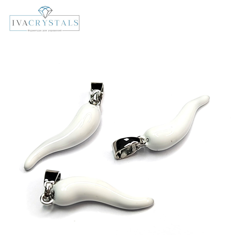 Подвеска Перчик Белый 20х5 мм, штука покрытие Родий