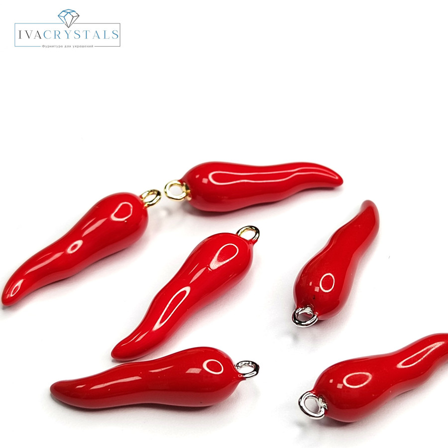 Подвеска Перчик Красный 25х7 мм, штука