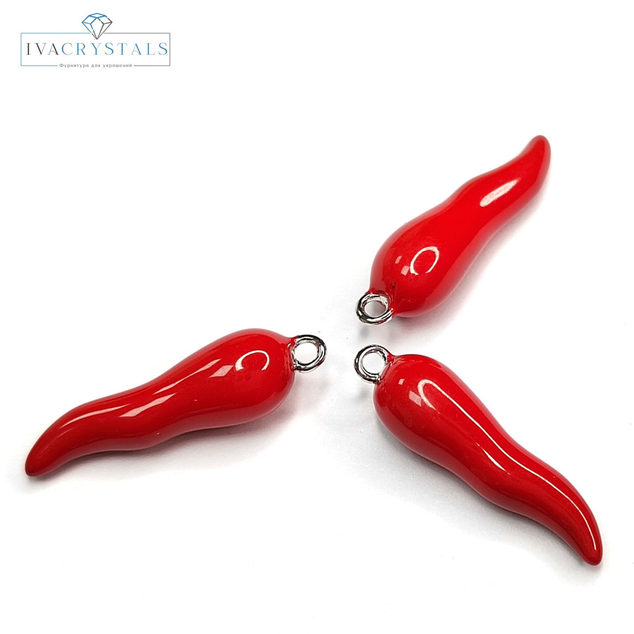 Подвеска Перчик Красный 25х7 мм, штука покрытие Родий
