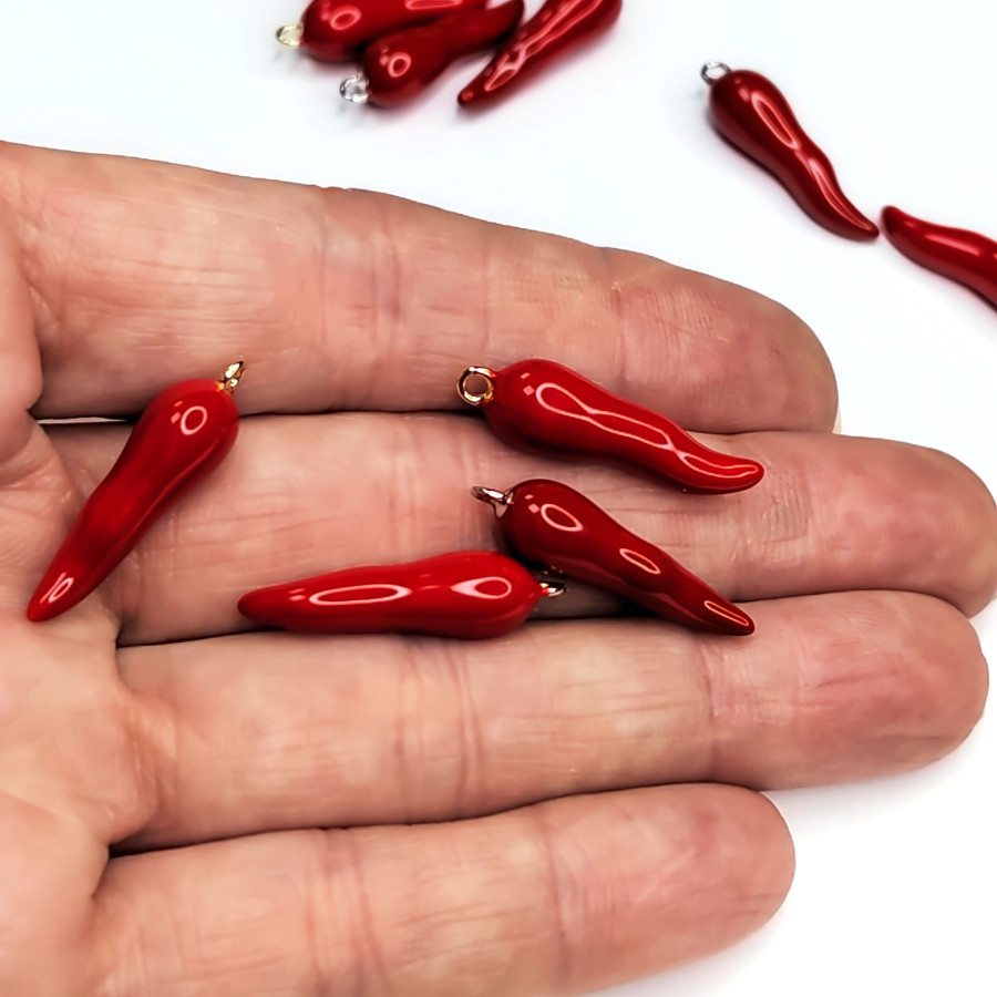 Подвеска Перчик Красный 25х7 мм, штука