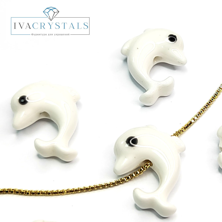 Бусина керамическая Дельфин белый 18х16 мм, штука