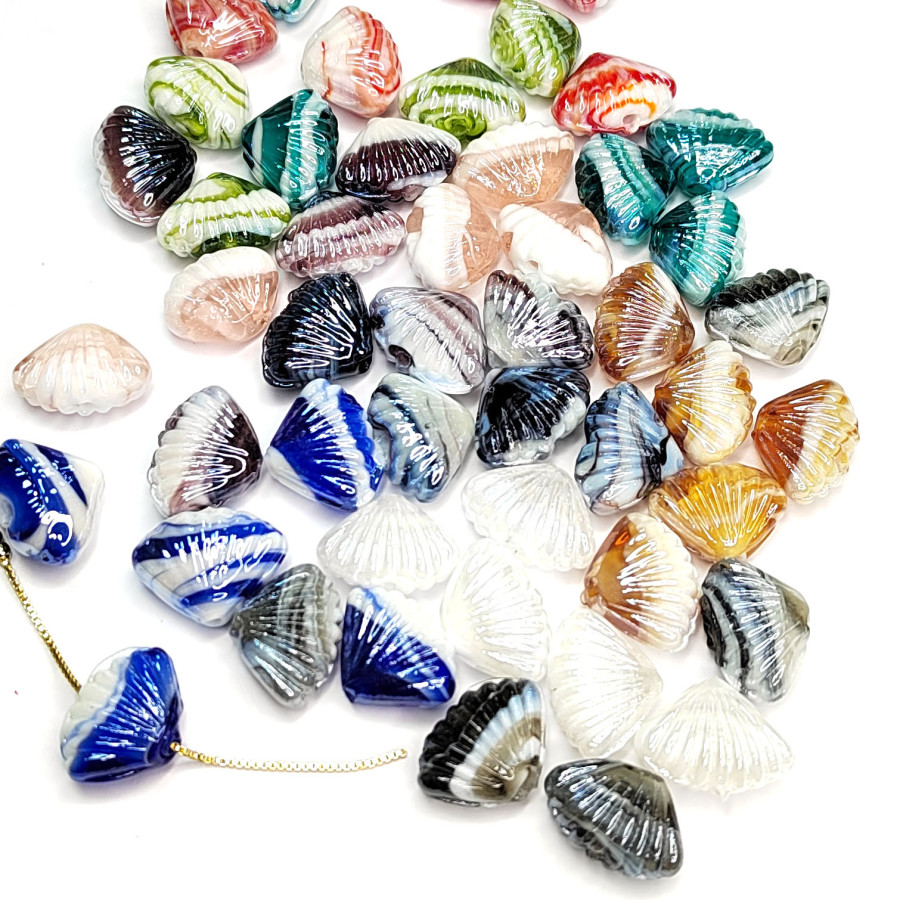 Бусина керамическая Ракушка 21х16 мм, цвет Белый / Бирюзовый, ШТУКА