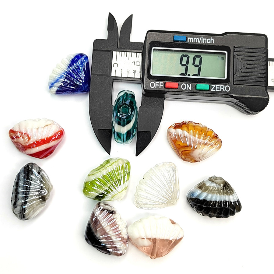 Бусина керамическая Ракушка 21х16 мм, цвет Белый / Бирюзовый, ШТУКА