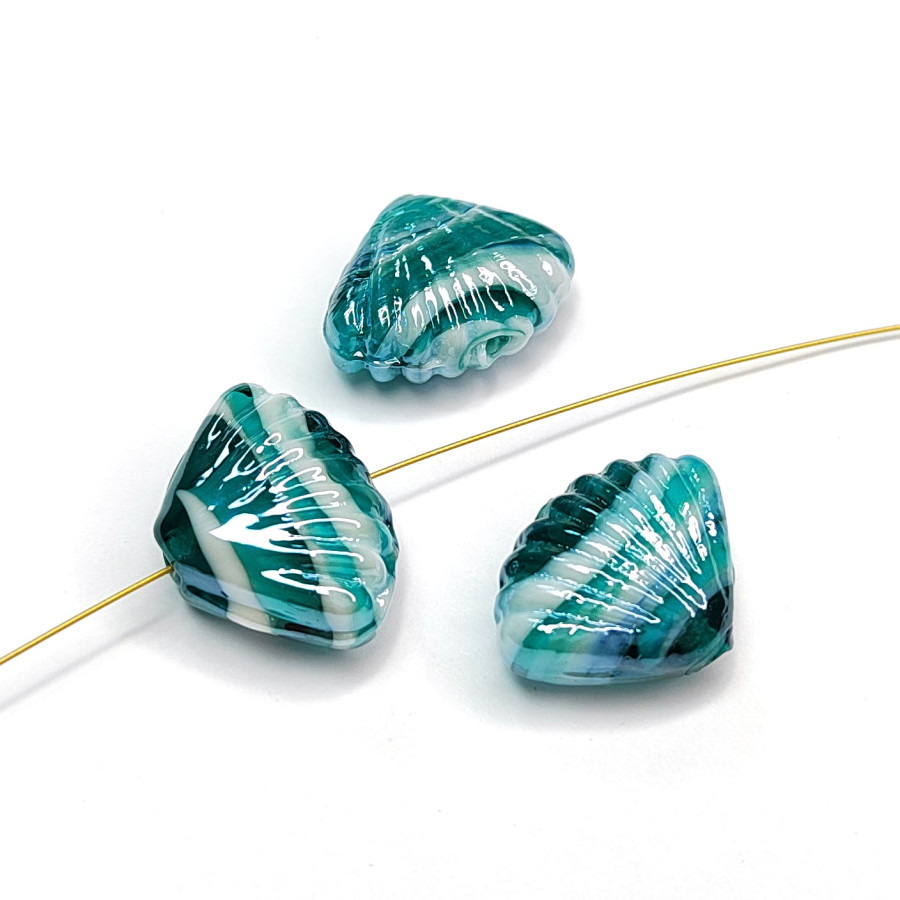 Бусина керамическая Ракушка 21х16 мм, цвет Белый / Бирюзовый, ШТУКА