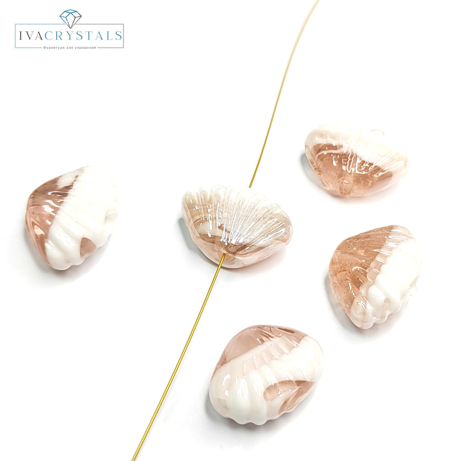 Бусина керамическая Ракушка 21х16 мм, цветБелый / Бежевый, ШТУКА