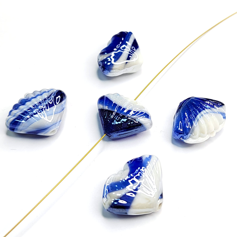 Бусина керамическая Ракушка 21х16 мм, цвет Белый / Синий, ШТУКА