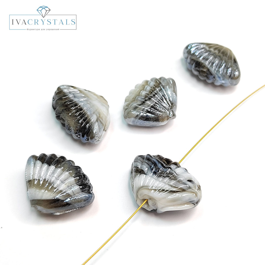 Бусина керамическая Ракушка 21х16 мм, цвет Белый / Серый, ШТУКА