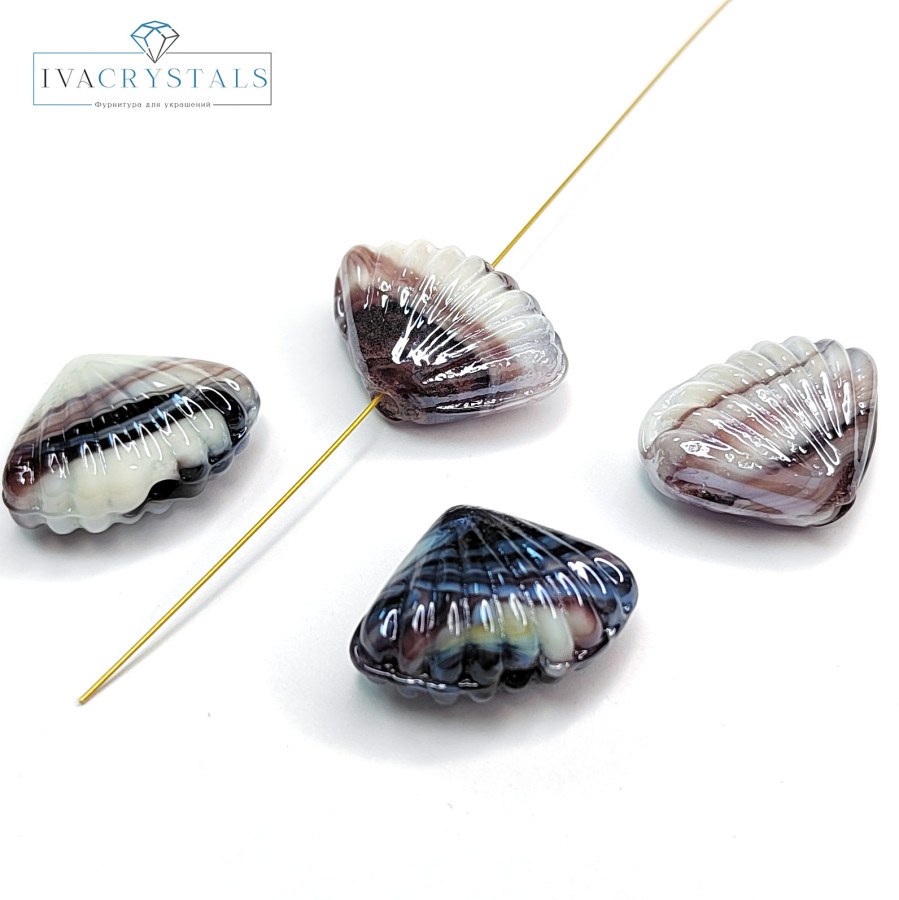 Бусина керамическая Ракушка 21х16 мм, цвет Белый / Тёмно-Фиолетовый, ШТУКА