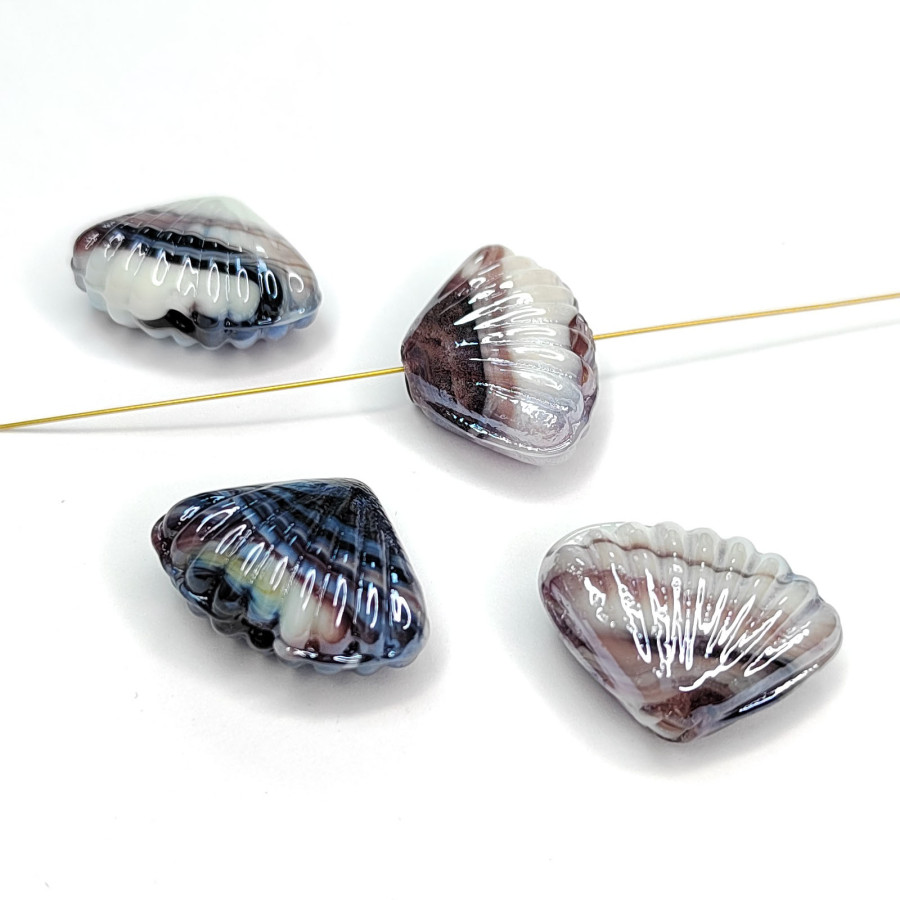 Бусина керамическая Ракушка 21х16 мм, цвет Белый / Тёмно-Фиолетовый, ШТУКА