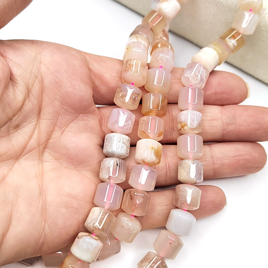 Агат натуральный Сакура, бусины бочонки 10х10 мм Штука