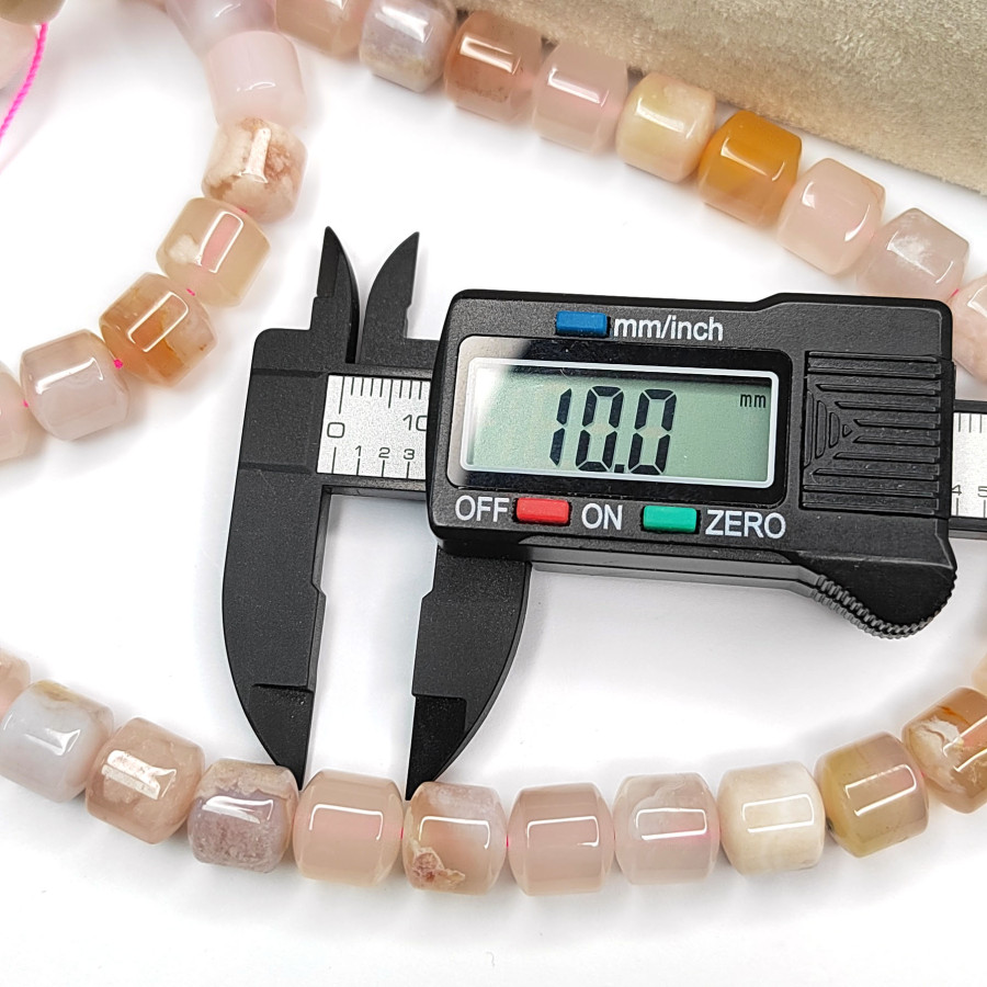 Агат натуральный Сакура, бусины бочонки 10х10 мм