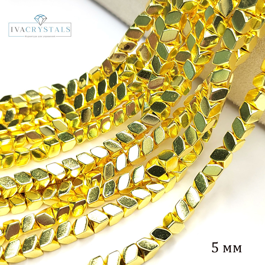 5х3,7 мм Гематит с гранями (Ёлочка), Позолота, НИТЬ 40 см