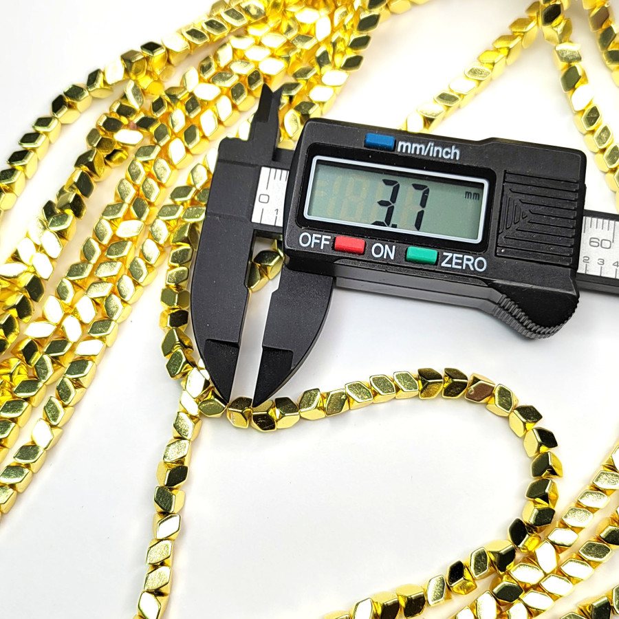 5х3,7 мм Гематит с гранями (Ёлочка), Позолота, НИТЬ 40 см