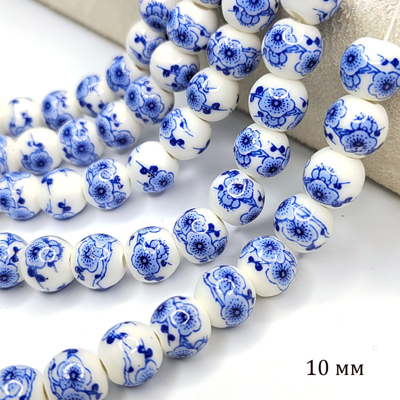 Бусина керамическая 10 мм Гжель, ШТУКА