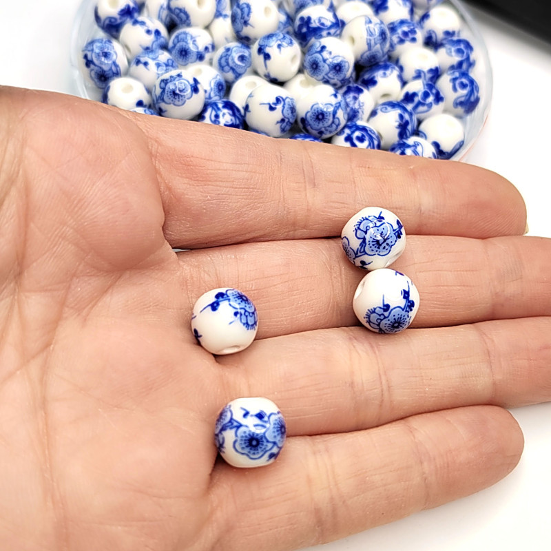 Бусина керамическая 10 мм Гжель, ШТУКА