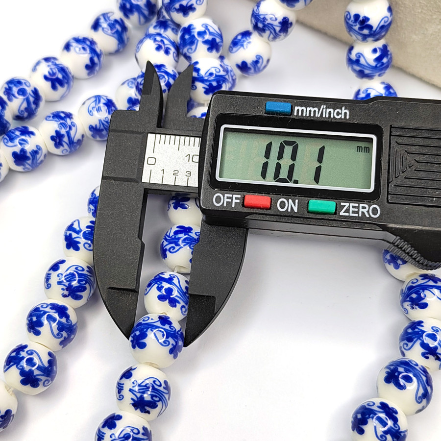 Бусины керамические 10 мм с узором Гжель, ШТУКА