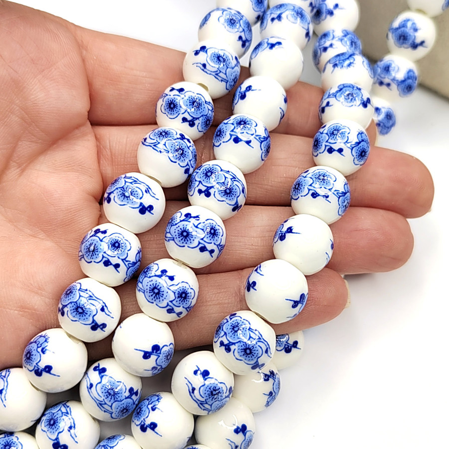 Бусина керамическая 12 мм Гжель, ШТУКА