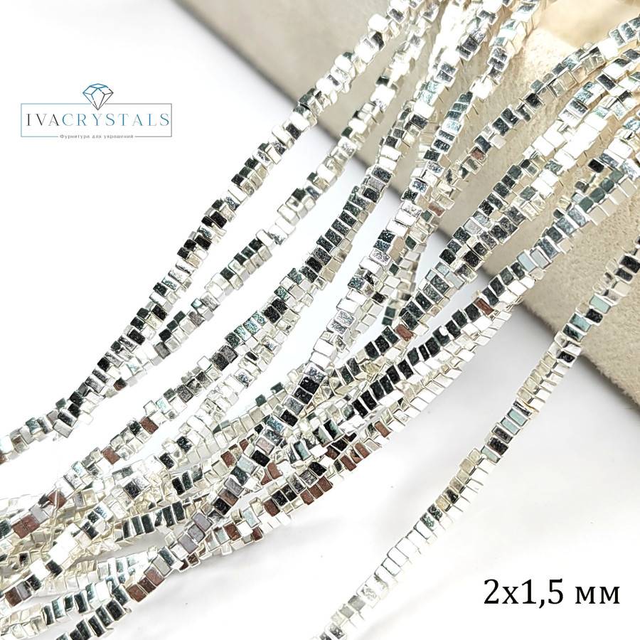 Гематит квадратные бусины 2,5х1,5 мм плоские, НИТЬ 41 см