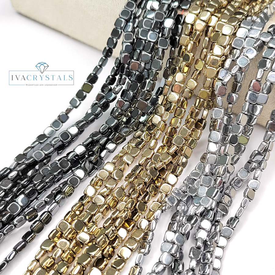 Гематит 4х2 мм плоские квадраты, НИТЬ 40 см