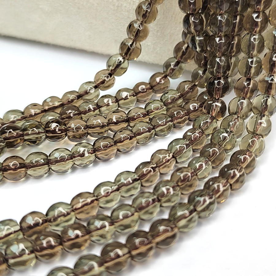 Раухтопаз натуральный, Дымчатый кварц 6 мм, нить 38 см