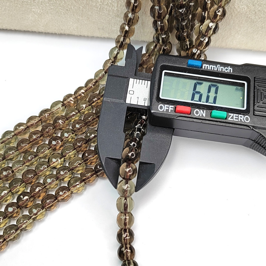 Раухтопаз натуральный, Дымчатый кварц 6 мм, нить 38 см