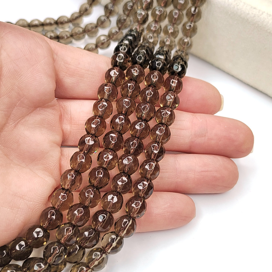 Раухтопаз натуральный, Дымчатый кварц 7,5 мм, нить 38 см