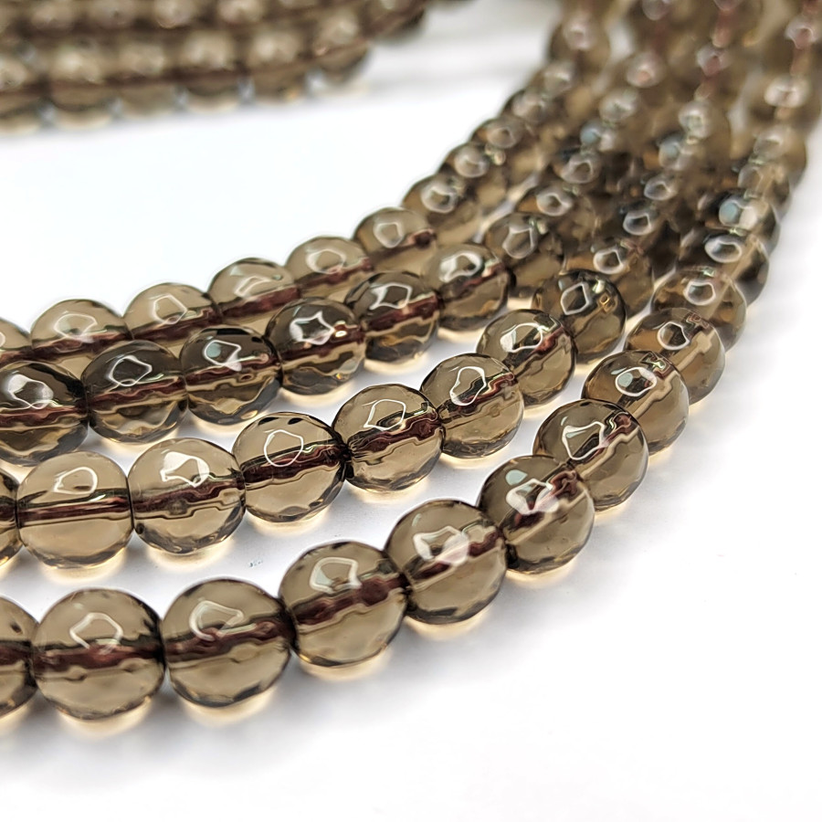 Раухтопаз натуральный, Дымчатый кварц 7,5 мм, нить 38 см