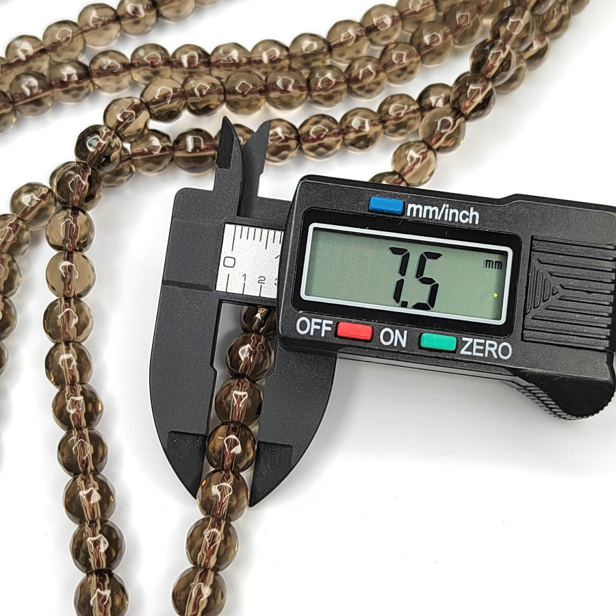 Раухтопаз натуральный, Дымчатый кварц 7,5 мм, нить 38 см