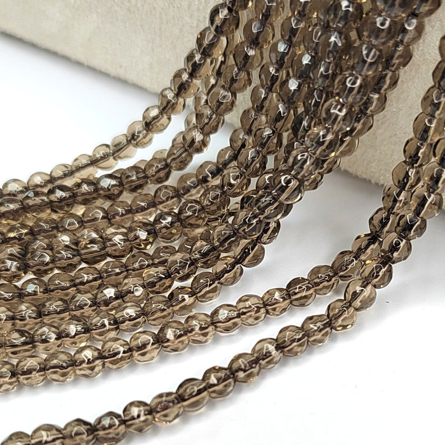 Раухтопаз натуральный, Дымчатый кварц 4 мм, нить 38 см