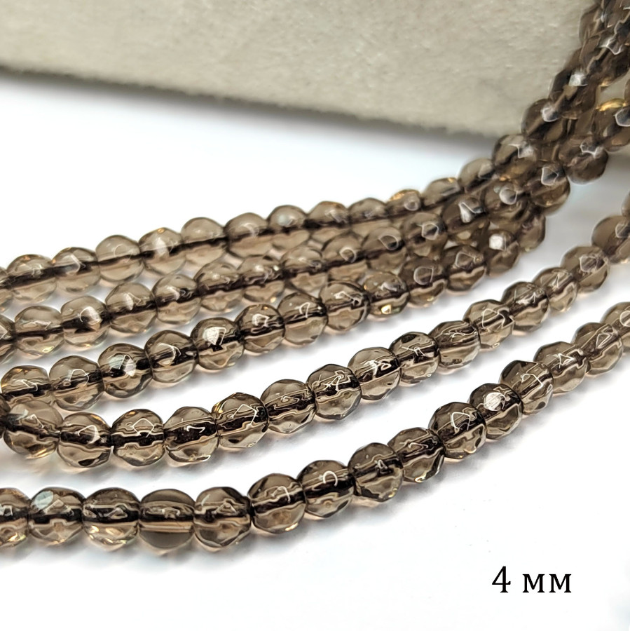 Раухтопаз натуральный, Дымчатый кварц 4 мм, нить 38 см