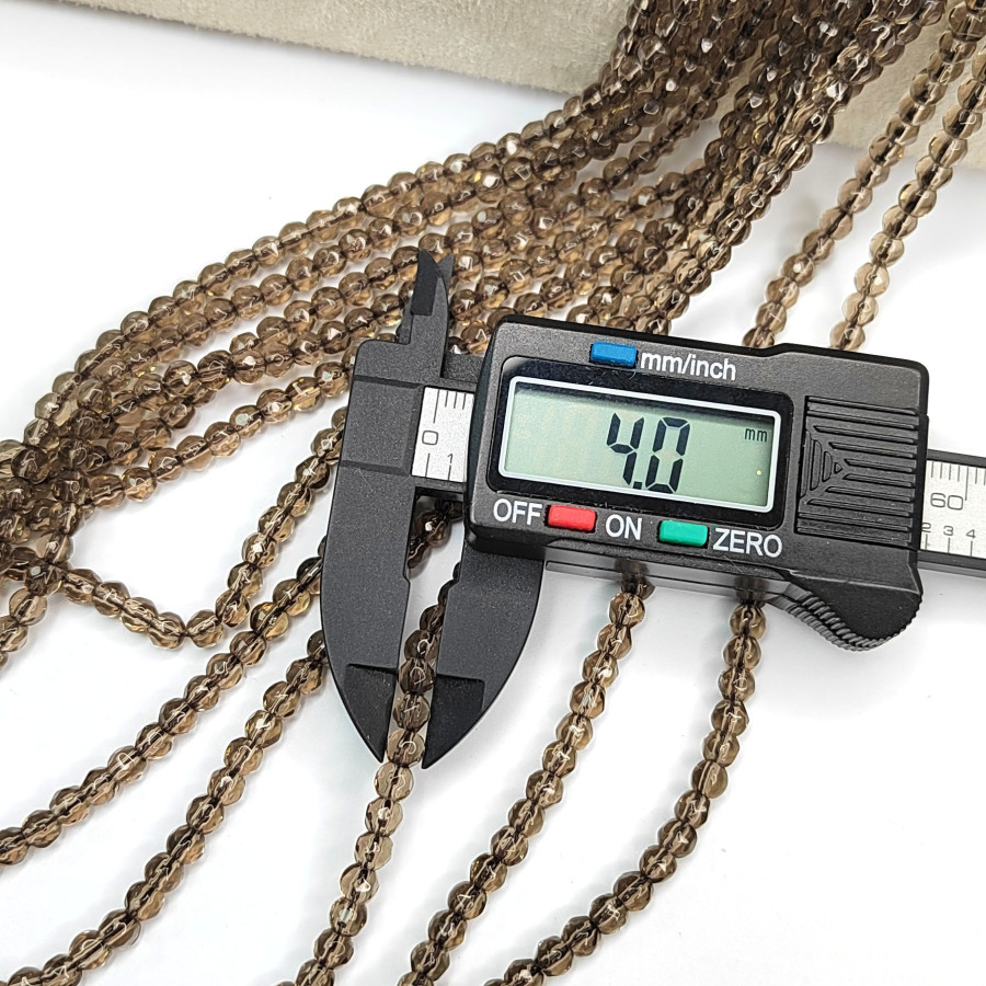 Раухтопаз натуральный, Дымчатый кварц 4 мм, нить 38 см