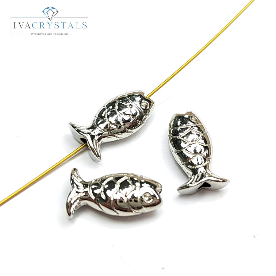 Разделительная бусина Рыбка 12х7 мм, ШТУКА Родий