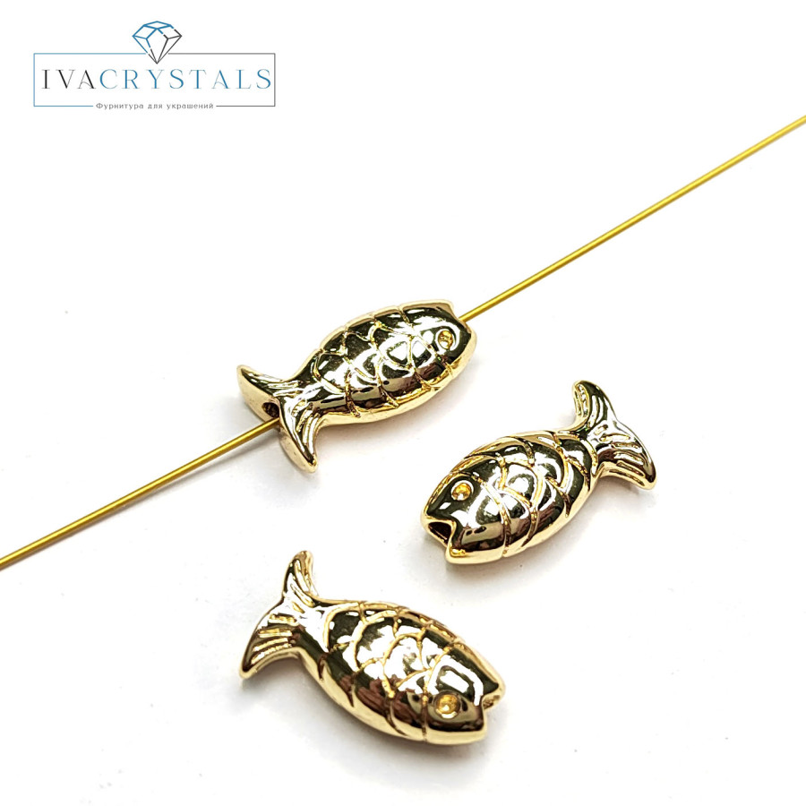 Разделительная бусина Рыбка 12х7 мм, ШТУКА Позолота