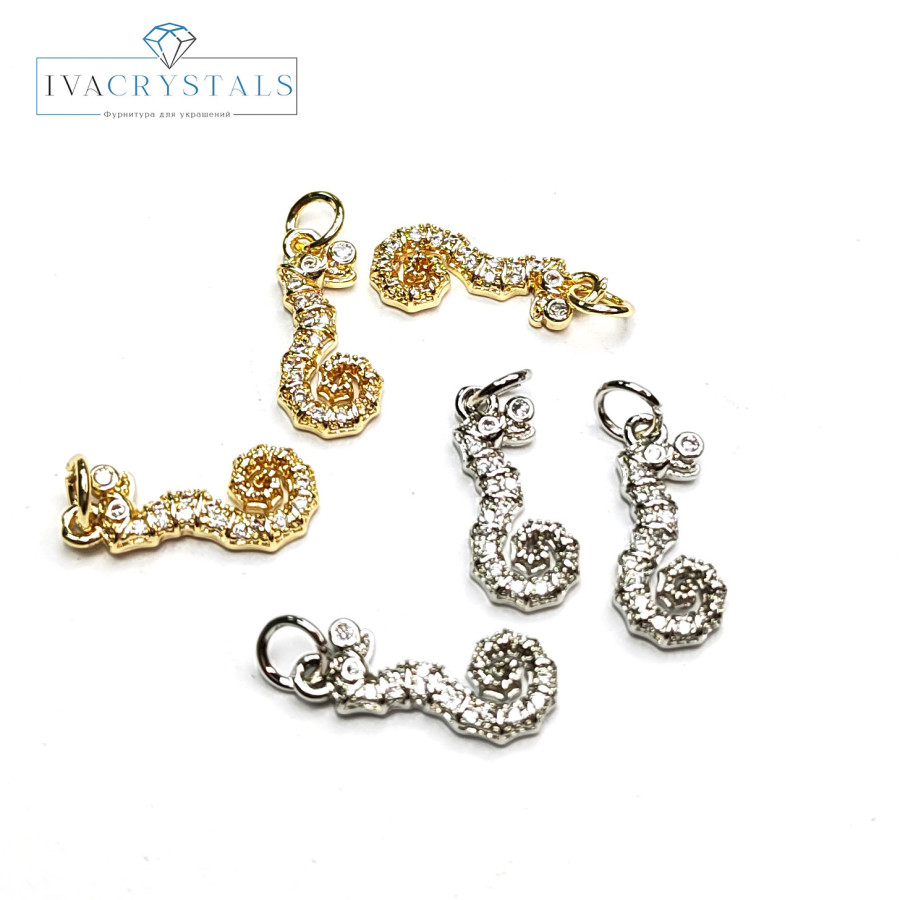 Подвеска Морской конёк 17х8 мм с фианитами, штука