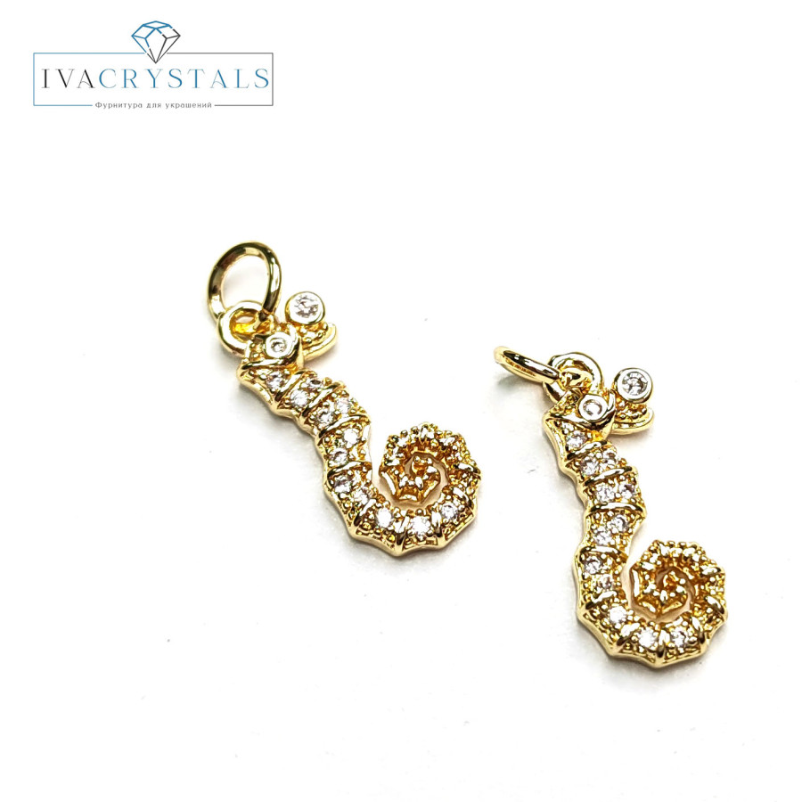 Подвеска Морской конёк 17х8 мм с фианитами, штука покрытие Позолота