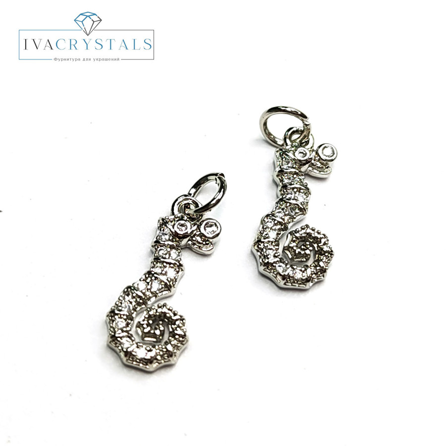 Подвеска Морской конёк 17х8 мм с фианитами, штука покрытие Родий