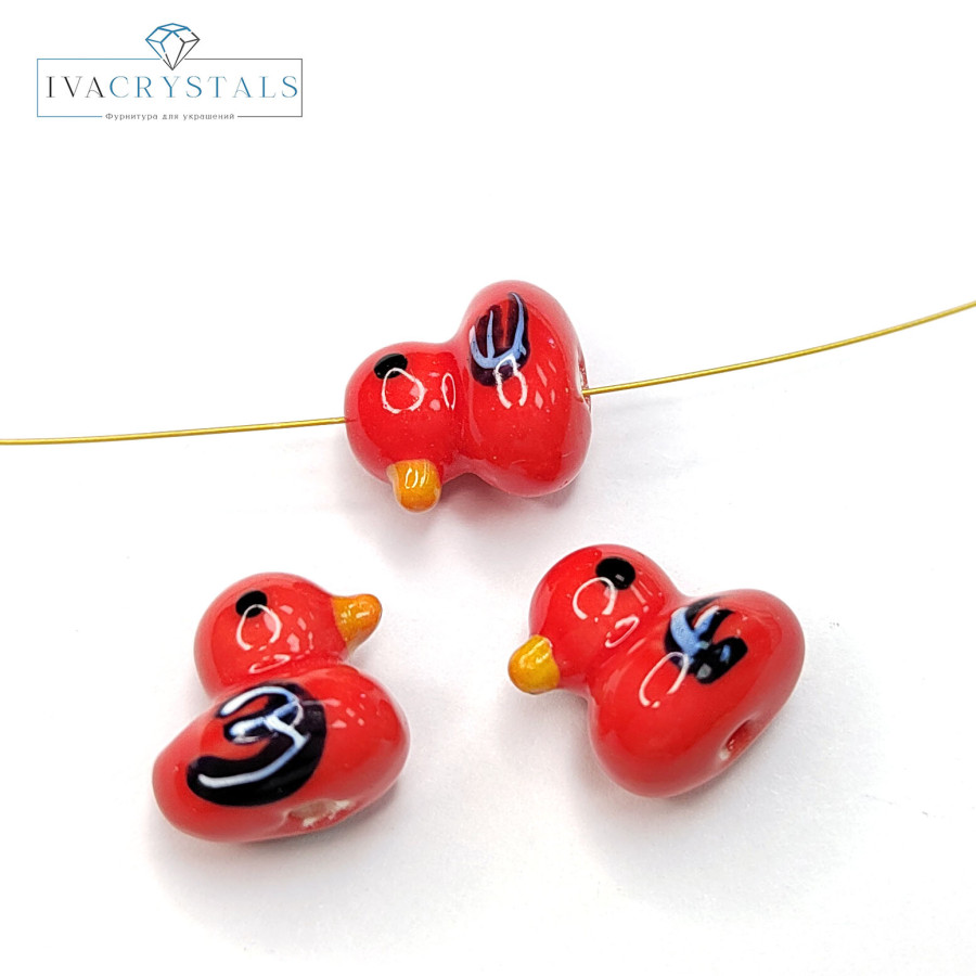 Уточка керамическая 12х9 мм, штука Красная