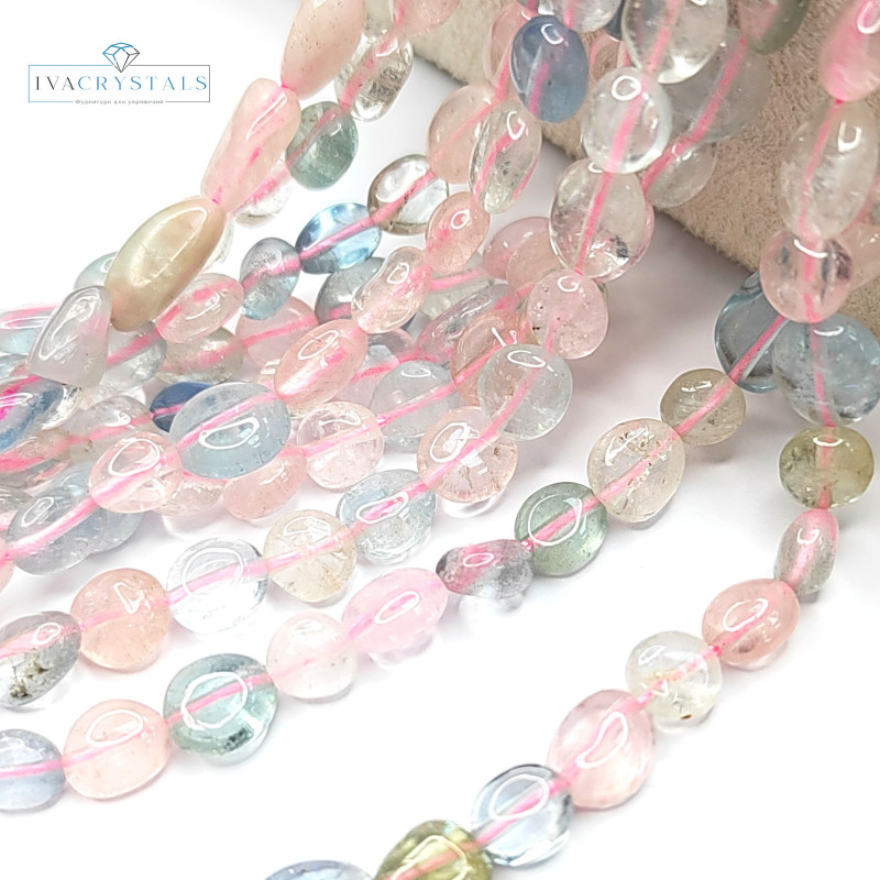 Берилловый кварц натуральный, Галтовка 6-8 мм, НИТЬ 40 см