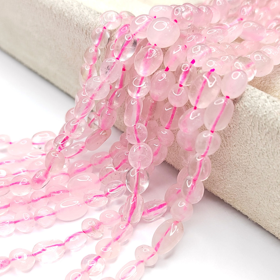 Розовый кварц натуральный Галтовка 6-10 мм, НИТЬ 39 см