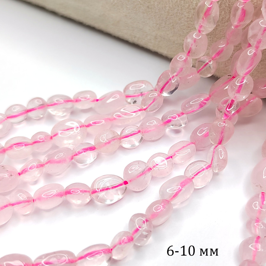 Розовый кварц натуральный Галтовка 6-10 мм, НИТЬ 39 см