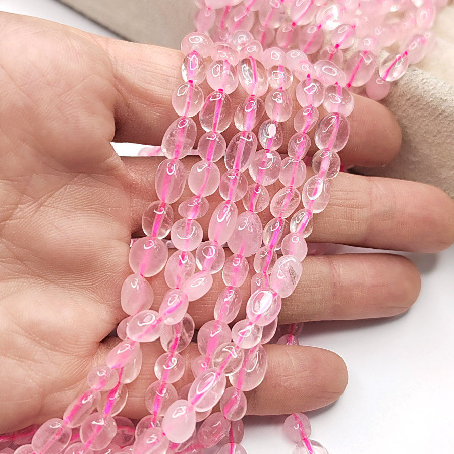Розовый кварц натуральный Галтовка 6-10 мм, НИТЬ 39 см