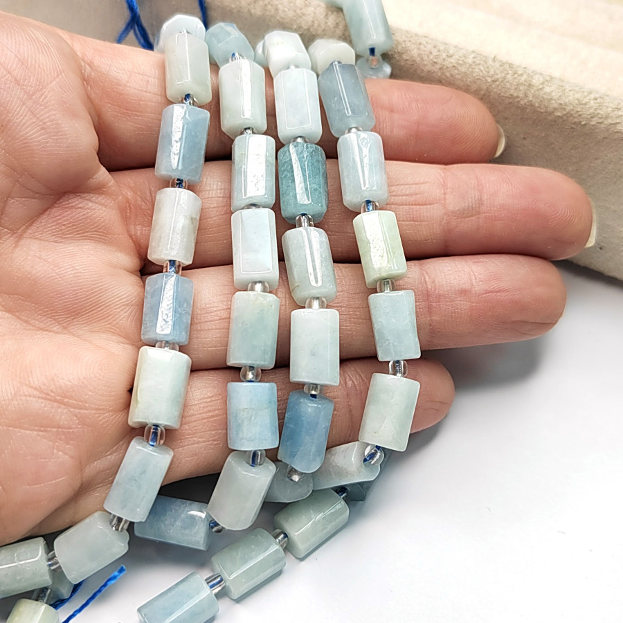 Аквамарин натуральный, Столбик 10х7 мм Пол-нити (16 шт.)