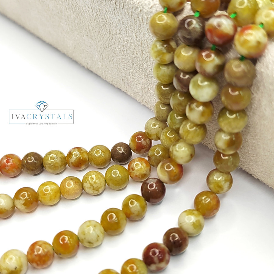 6 мм Хризолит натуральный, гладкий шар, нить 39,5 см