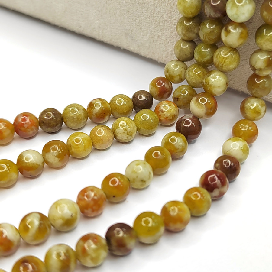 6 мм Хризолит натуральный, гладкий шар, нить 39,5 см